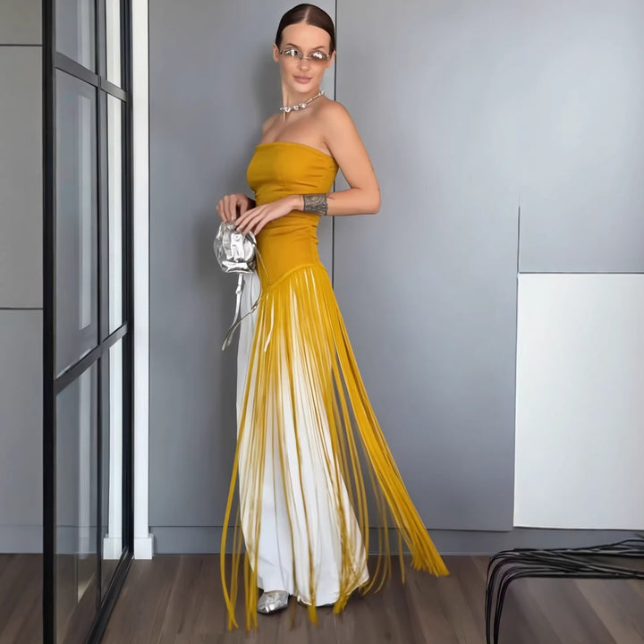 Damen Maxikleid mit schimmerndem Fransen-Design Drune