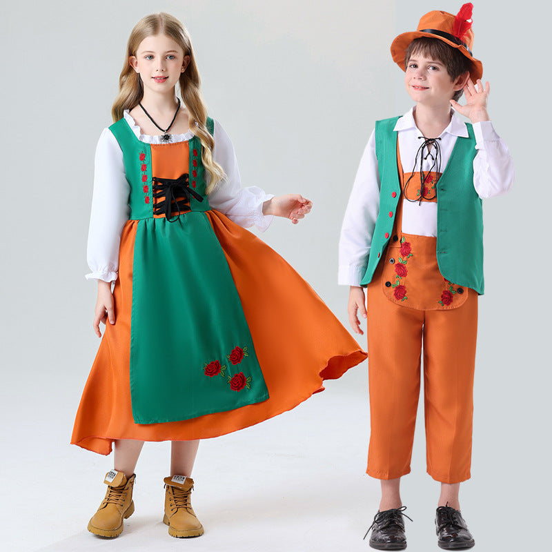 Damen nan folkloristisches Kinderdirndl mit geschnürtem Mieder und bestickter Schürze Drune