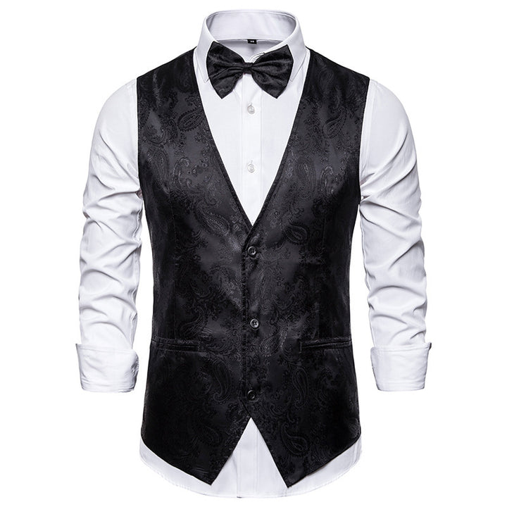 Herren nan taillierte Satinweste mit ornamentalem Jacquardmuster, V-Ausschnitt und drei Knöpfen Drune