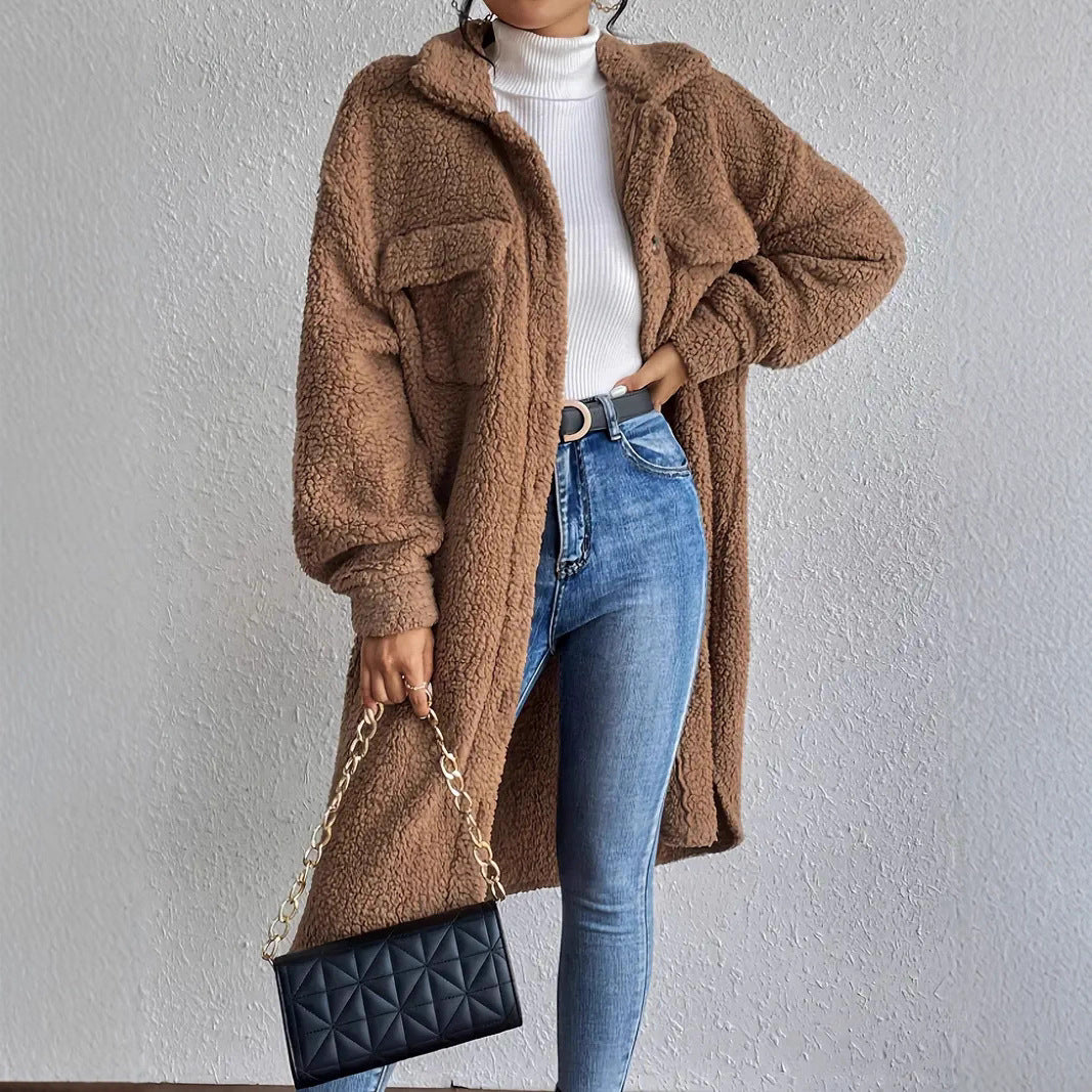Damen Weiche und gemütliche Teddyjacke im Long-Format Drune