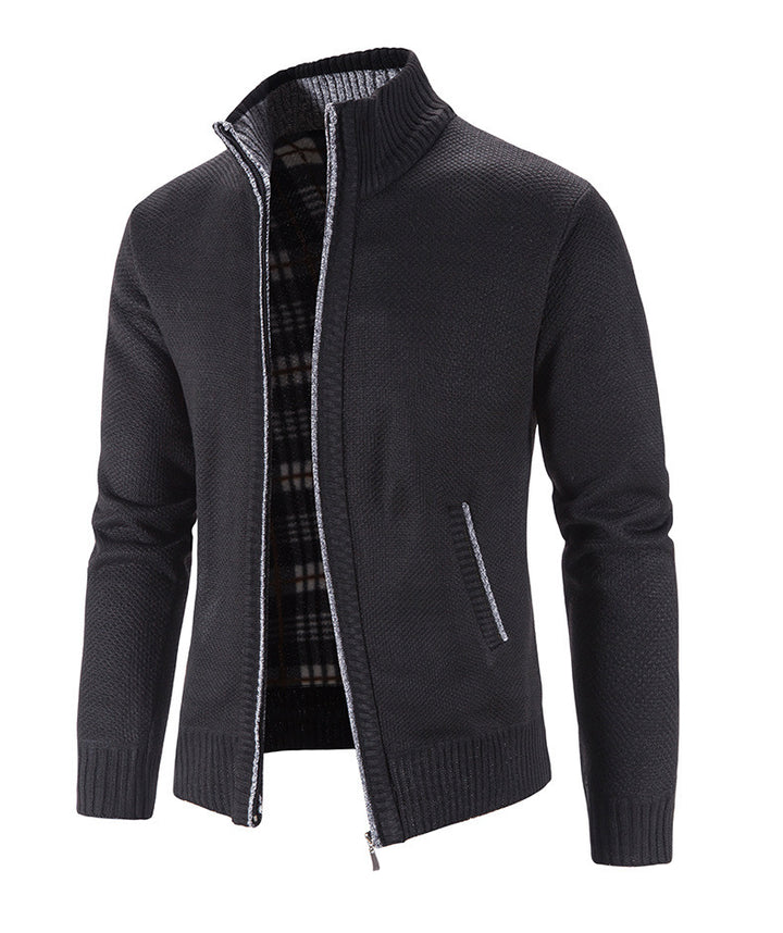 Herren Strickjacke mit strukturiertem Muster und hohem Stehkragen Drune