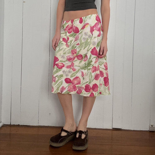 Damen eleganter Midirock mit floralen Motiven und schwingendem Schnitt Drune