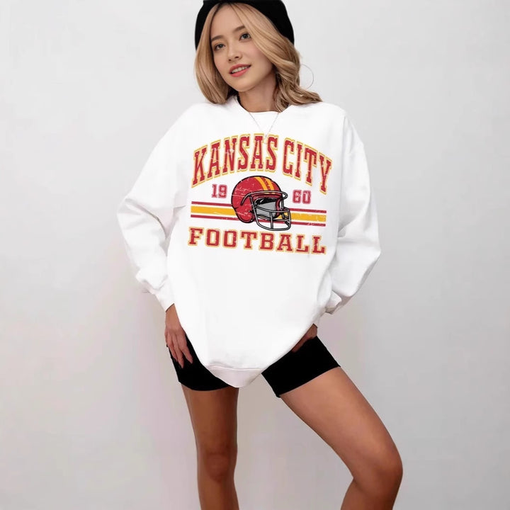Damen Oversized Sweatshirt mit nostalgischem Football-Motiv Drune