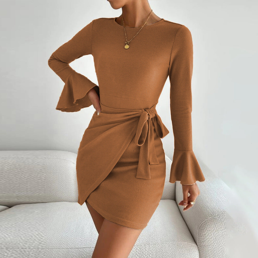 Damen Wickelkleid mit weitem Ärmel und tailliertem Saum Drune