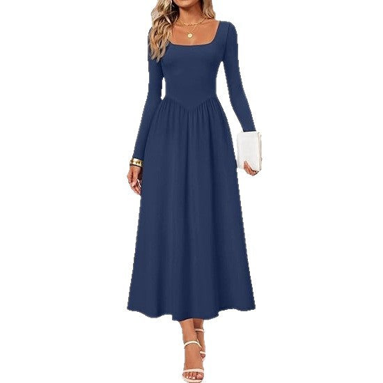 Damen Elegantes Midi-Kleid mit Quadratausschnitt und langen Ärmeln Drune