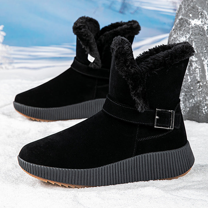 Damen gefütterte Winterstiefel mit modischer Schnallenapplikation und rutschfester Sohle Drune