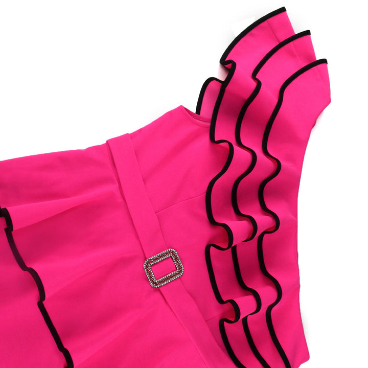 Damen Elegantes Abendkleid mit asymmetrischem Rüschendetail und dekorativem Gürtel Drune