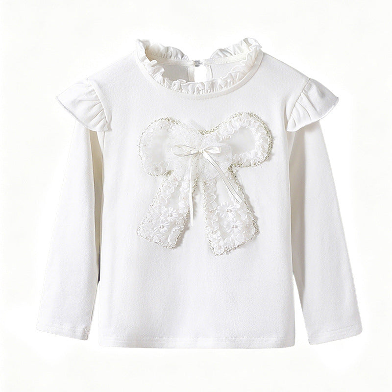 Mädchen Langarmshirt mit romantischem Rüschendesign und dekorativem Schleifenmotiv Drune