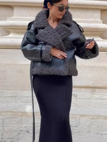 Damen Oversized Kunstlederjacke mit kuscheligem Futter Drune