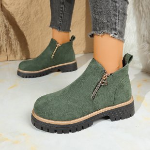 Damen nan knöchelhohe Wildlederimitat-Stiefelette mit seitlichem Reißverschluss, Zuglasche und robust profilierter Gummisohle Drune