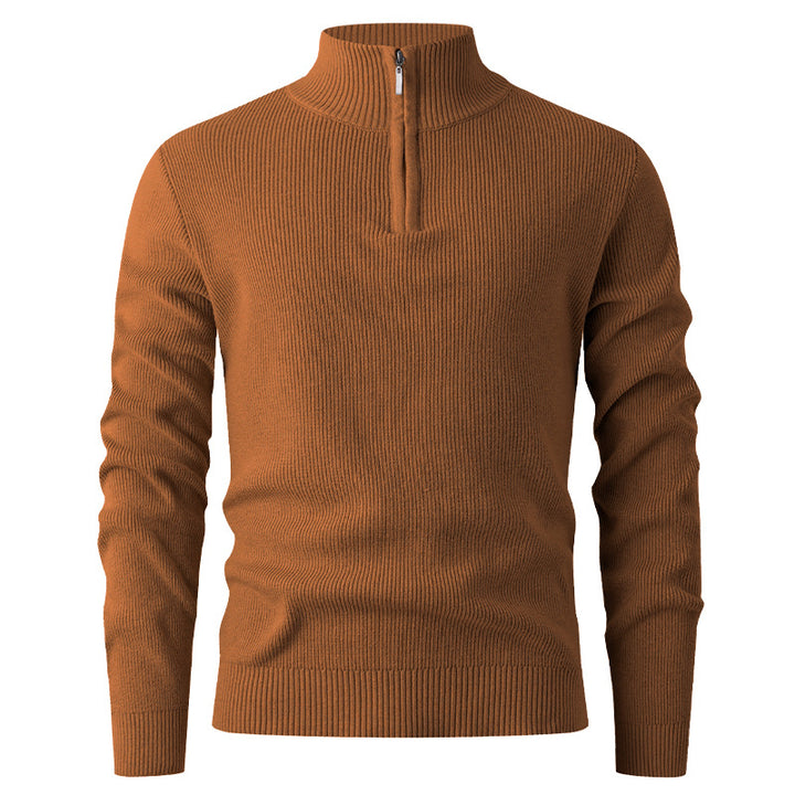 Herren nan Slim-Fit Halbzip-Strickpullover aus Merino-Baumwollmix mit verstärktem Stehkragen Drune