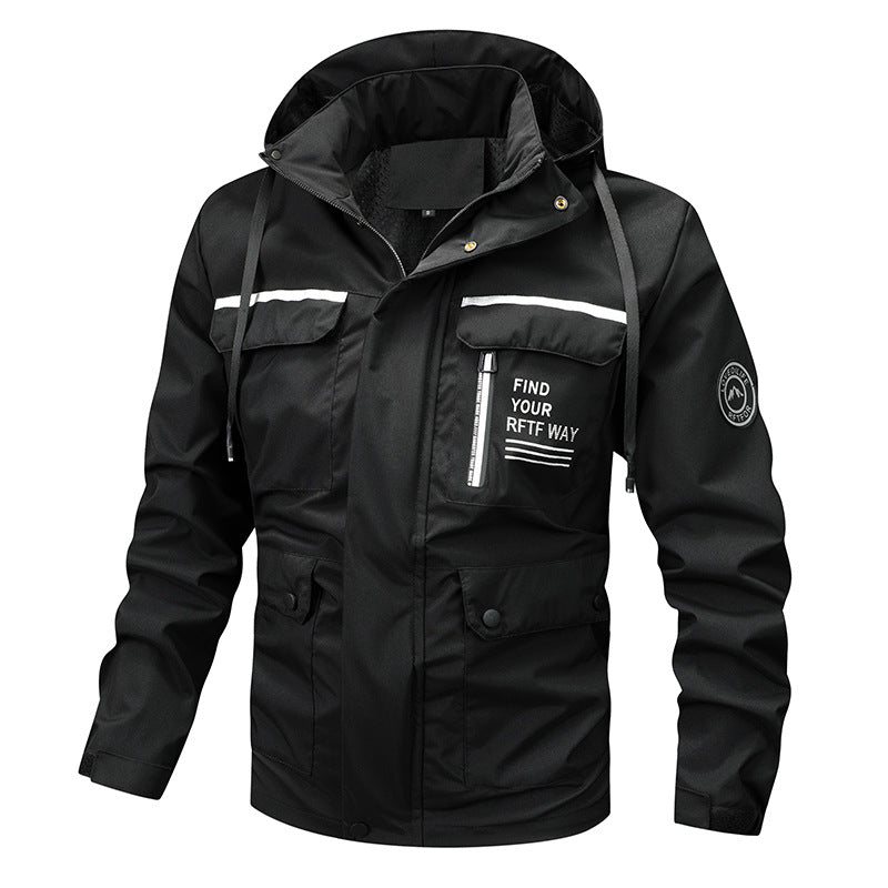 Herren nan wasserfeste Kapuzen-Regenjacke mit Mehrfach-Taschen und winddichter Membran Drune