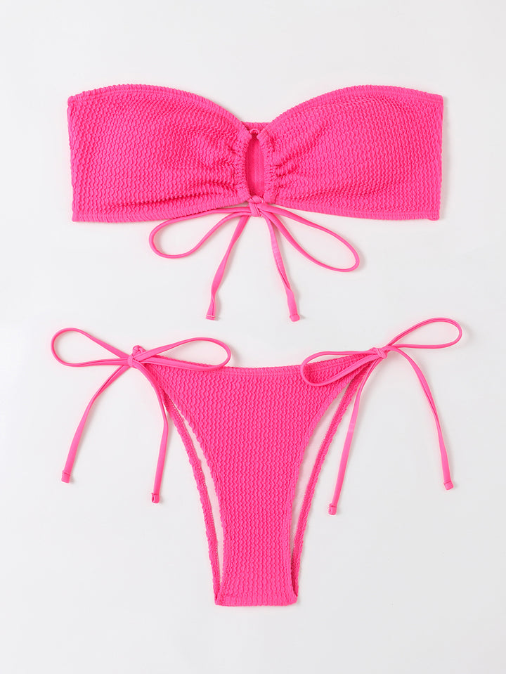 Damen Bandeau-Bikini-Set mit Klettverschluss und verstellbaren Bindebändern Drune