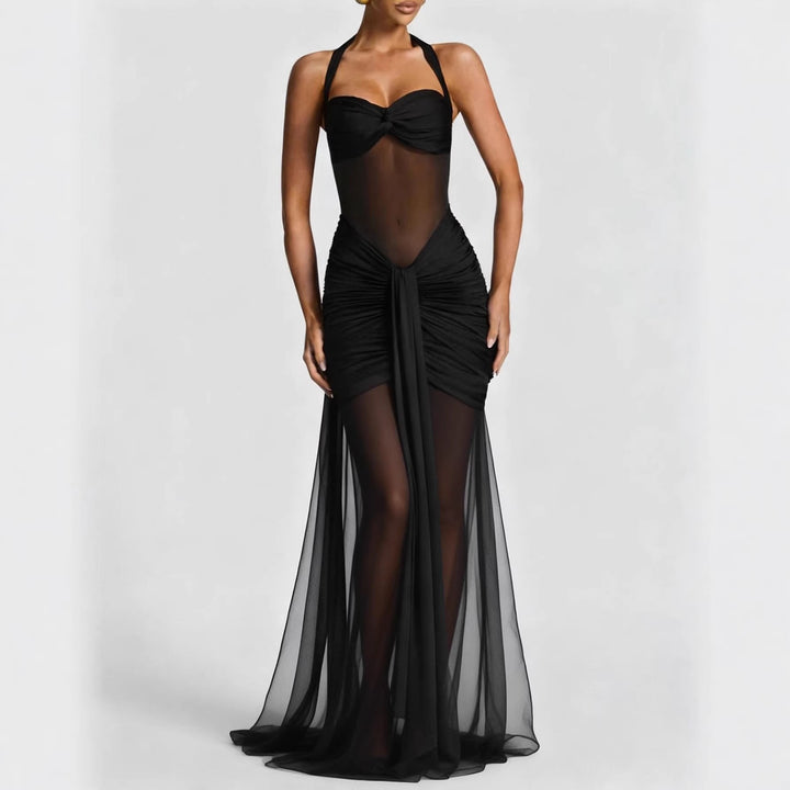 Damen elegantes Kleid im Bodycon-Stil mit raffiniertem Mesh-Einsatz Drune