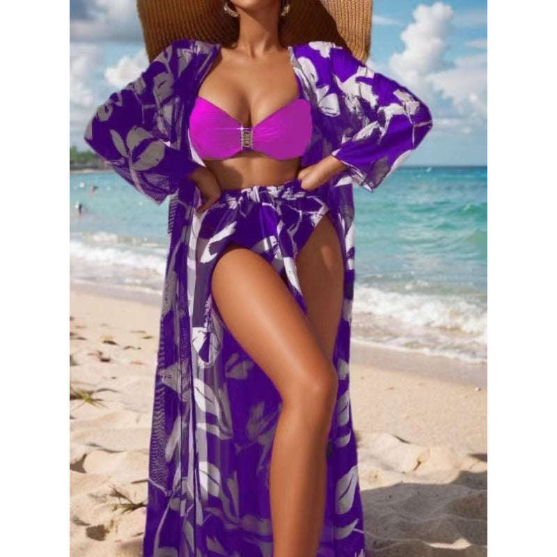 Damen Bikini-Set mit floralem Überrock und stilvollem Bandeau-Oberteil Drune