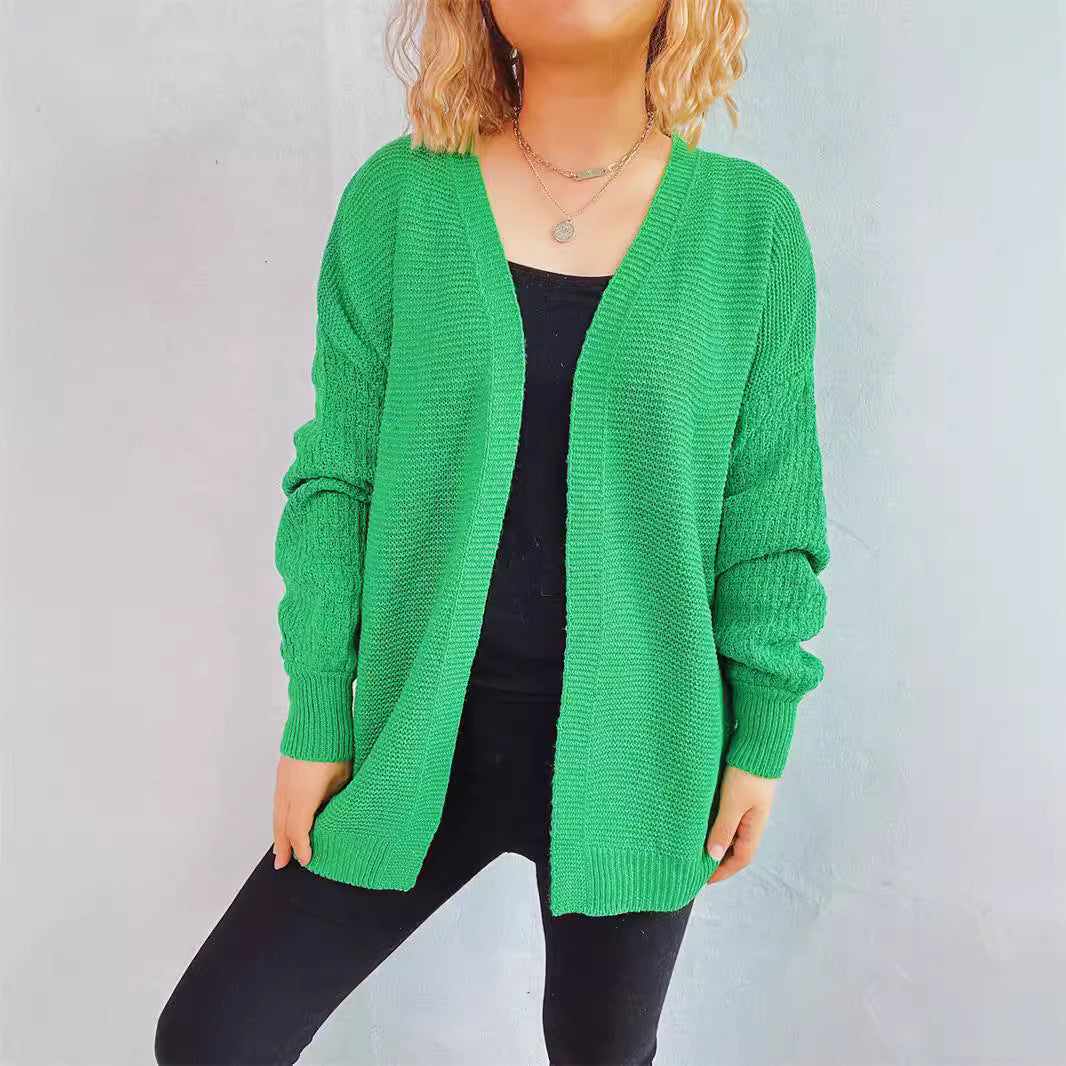 Damen lässige Strickjacke mit voluminösen Ärmeln und modernem Strukturmuster Drune