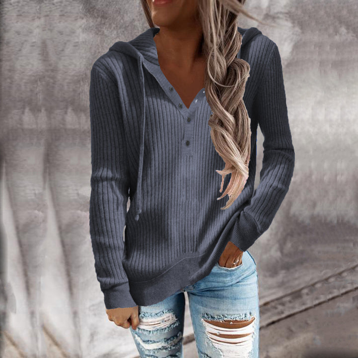 Damen Kapuzenpullover mit strukturiertem Rippdesign und praktischen Knopfdetails Drune