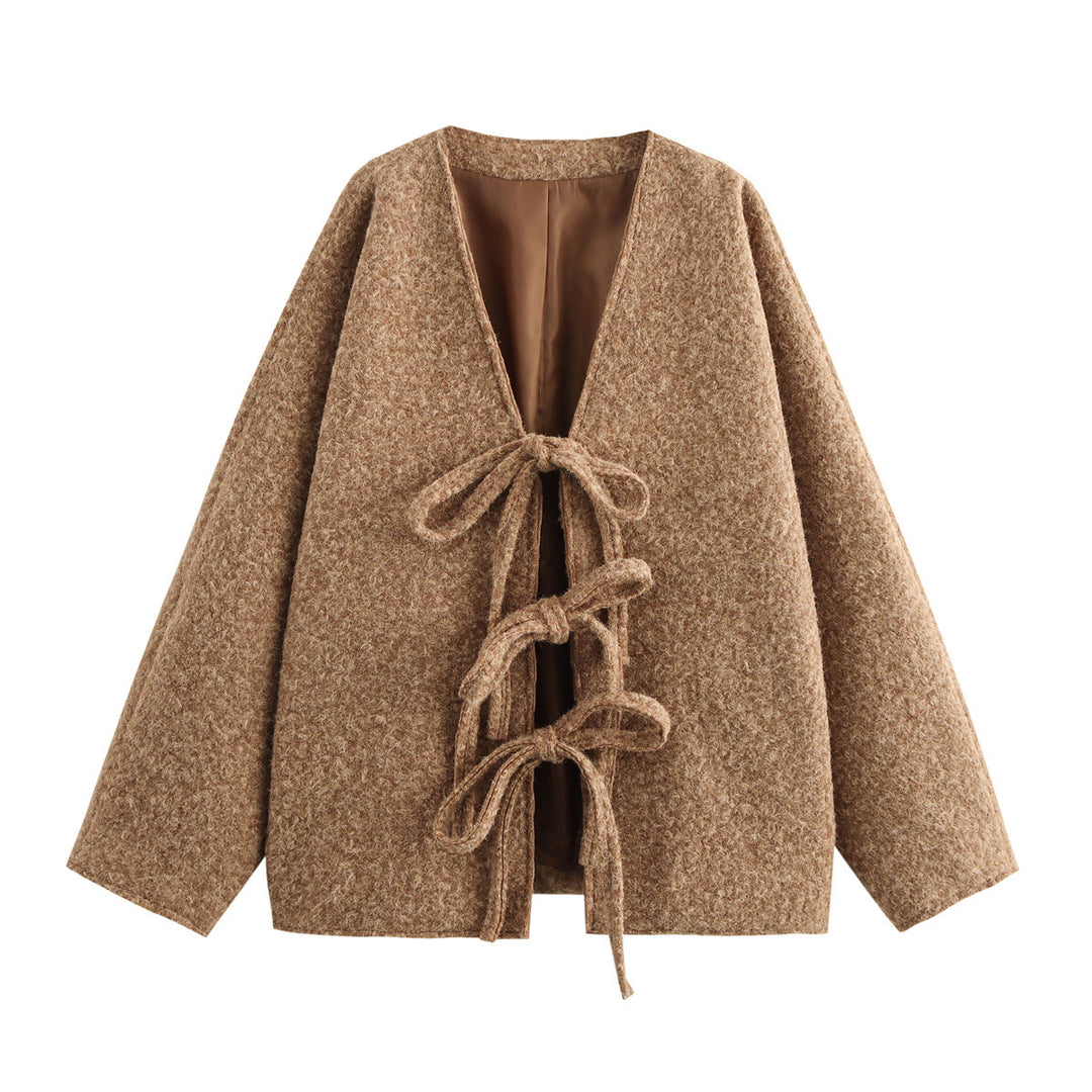 Damen Oversized Wolljacke mit dekorativen Schleifendetails Drune
