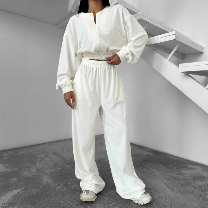 Damen cropped Fleece-Jogginganzug mit hohem Bund und elastischen Bündchen Drune
