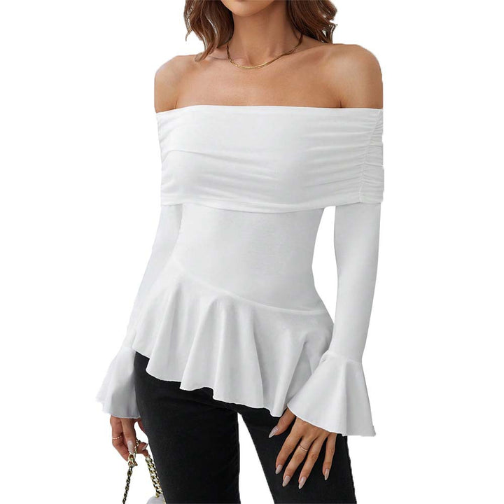 Damen Off-Shoulder Oberteil mit schickem Volant und langen Ärmeln Drune