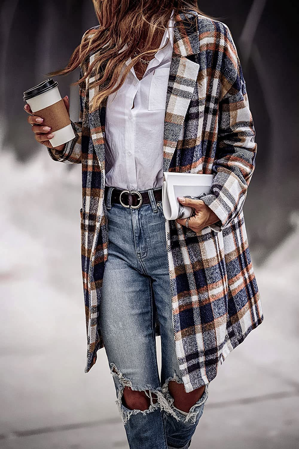 Damen Karierter Woolcoat mit modernen Schnittdetails Drune