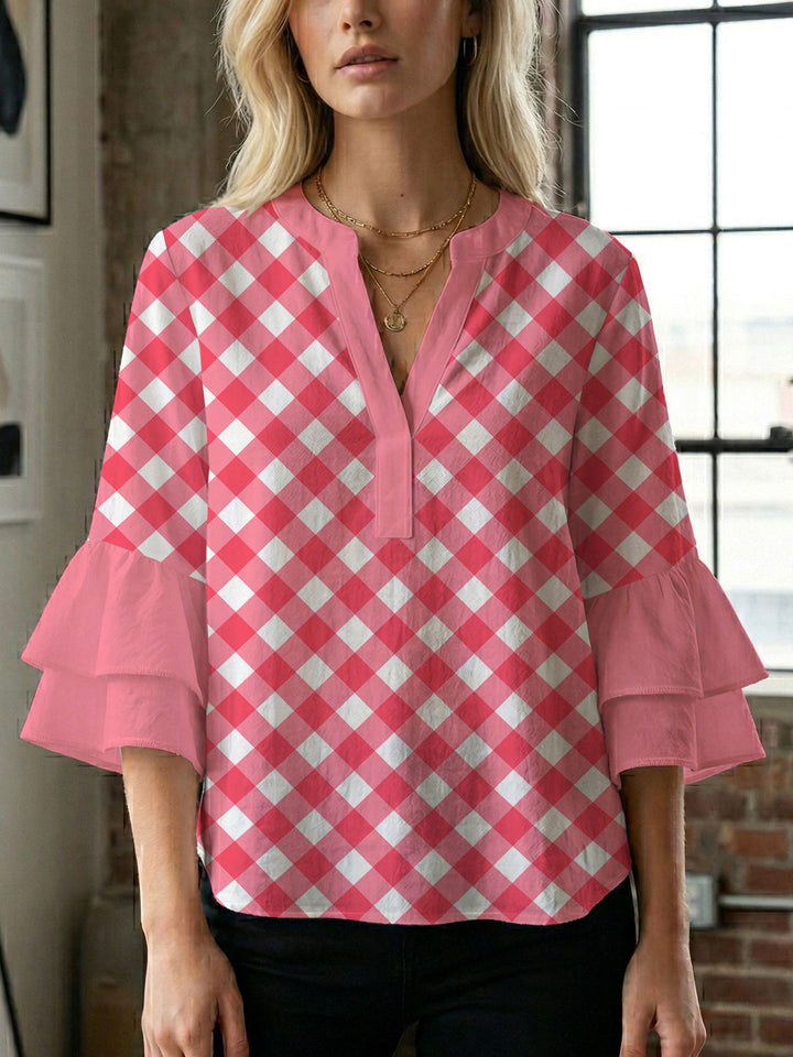 Damen Blusenshirt mit voluminösen Ärmeln und kreativem Druckdesign Drune
