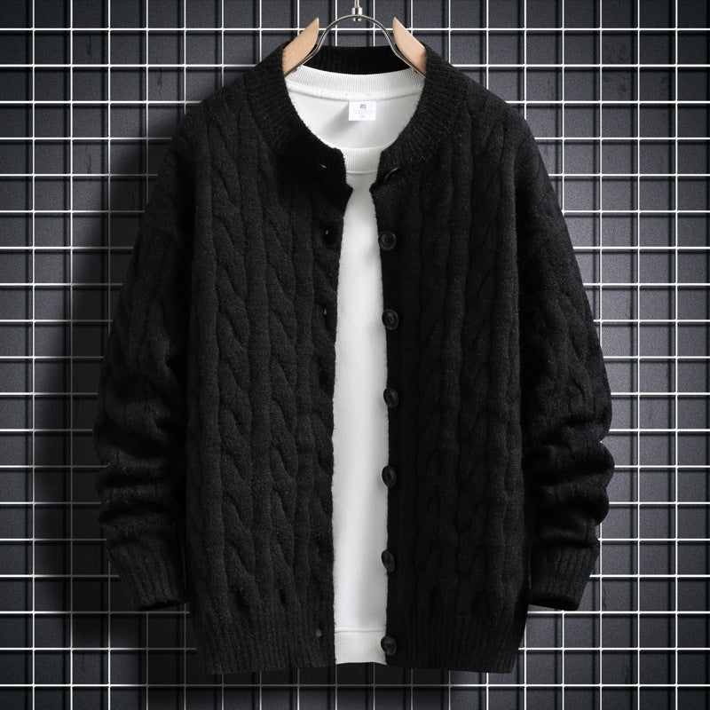 Herren Strickjacke mit modernem Zopfmuster und durchgehendem Knopfverschluss Drune