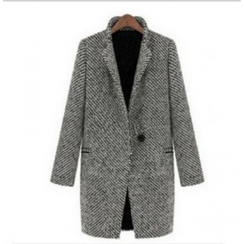 Damen eleganter Herringbone-Mantel mit Taschen Drune
