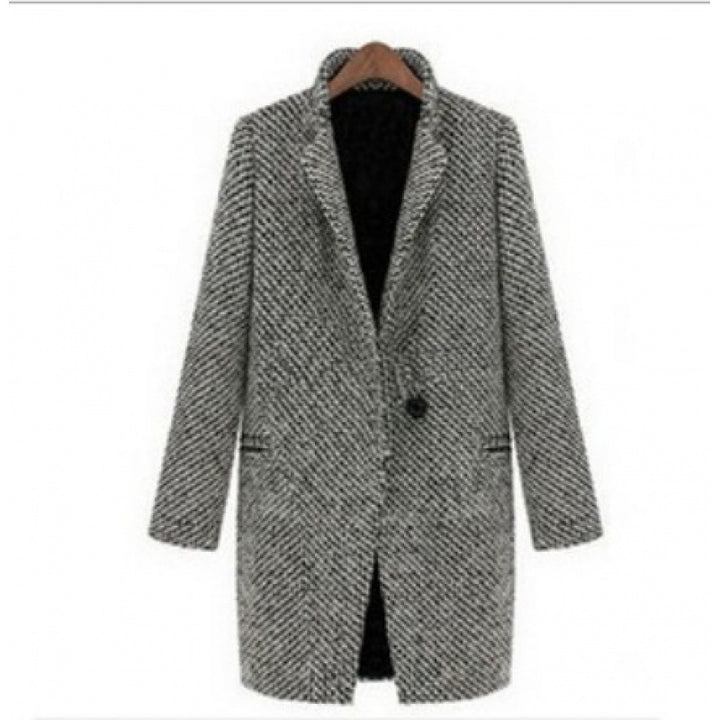 Damen eleganter Herringbone-Mantel mit Taschen Drune
