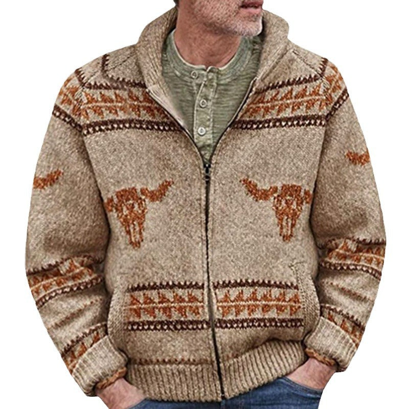 Herren Strickjacke mit einzigartigem Wildwest-Muster und warmem Futter Drune