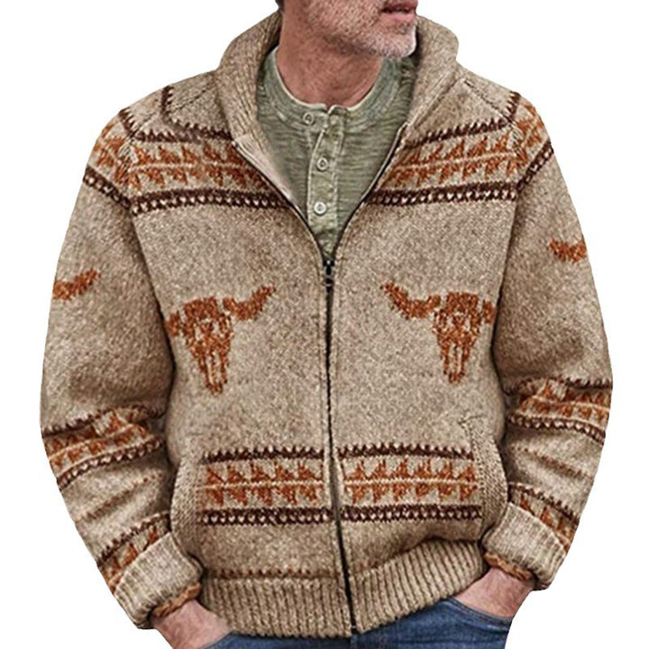 Herren Strickjacke mit einzigartigem Wildwest-Muster und warmem Futter Drune