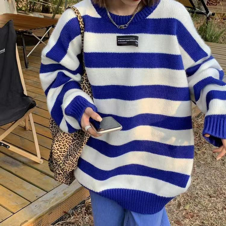 Damen kuscheliger Pullover mit breiten Streifen und weichem Material Drune