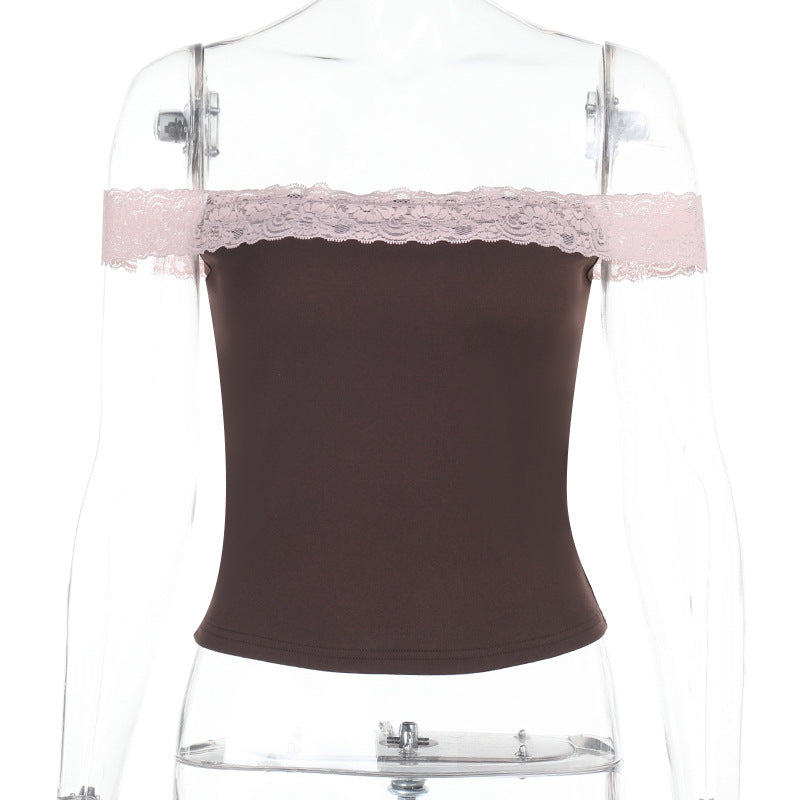 Damen Off-Shoulder Top mit zarten Spitzenakzenten Drune