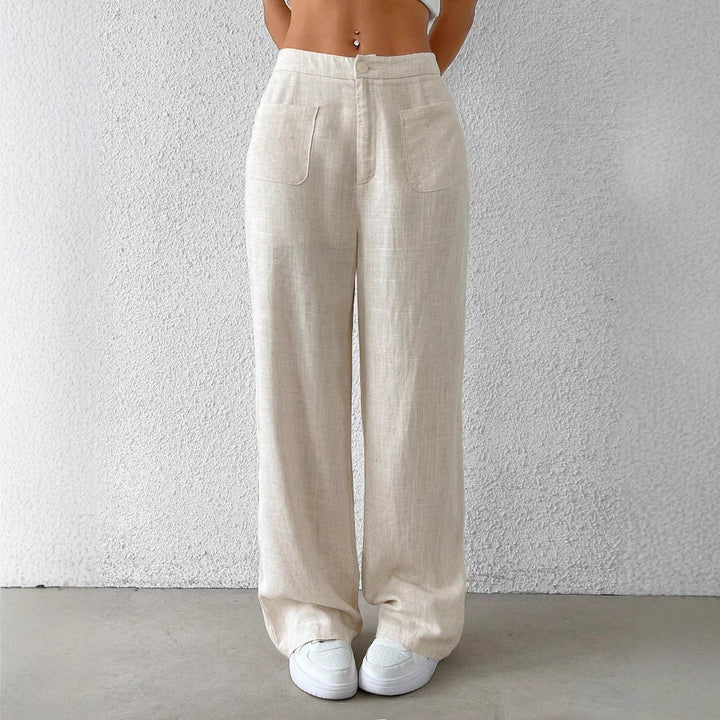 Damen weite Leinenhose mit elastischem Bund und praktischen Taschen Drune