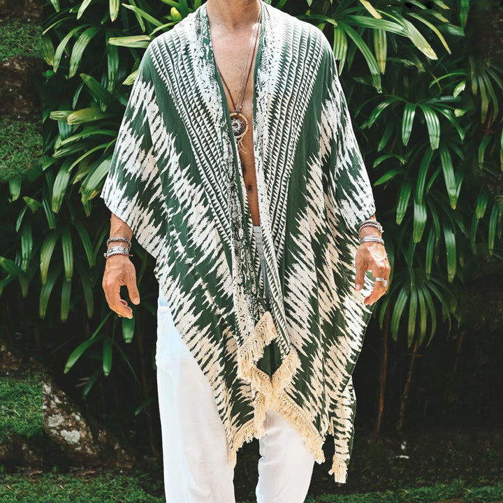 Herren nan leichter Strandponcho im Kimono-Stil mit Fransen Drune