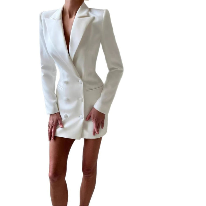 Damen Blazer-Kleid mit Doppelkknopf-Design und tiefem V-Ausschnitt Drune