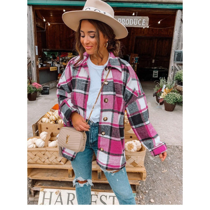 Damen Flanellhemdjacke im modernen Karomuster mit Knopfverschluss Drune