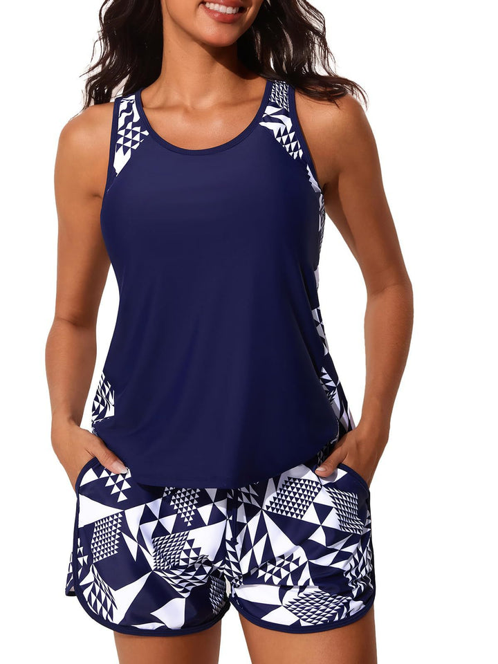 Damen Sportliches Tankini-Set mit hohem Bund und floralem Muster Drune