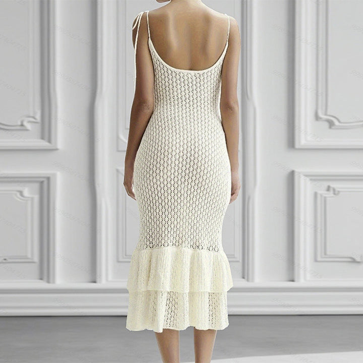 Damen Häkel-Maxikleid mit Volant und verstellbaren Trägern Drune