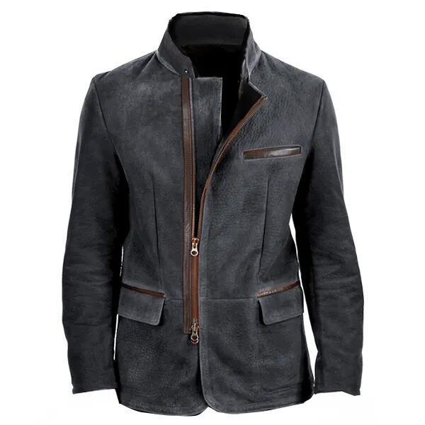 Herren nan elegante Wildlederjacke mit Stehkragen und verdecktem Reißverschluss Drune