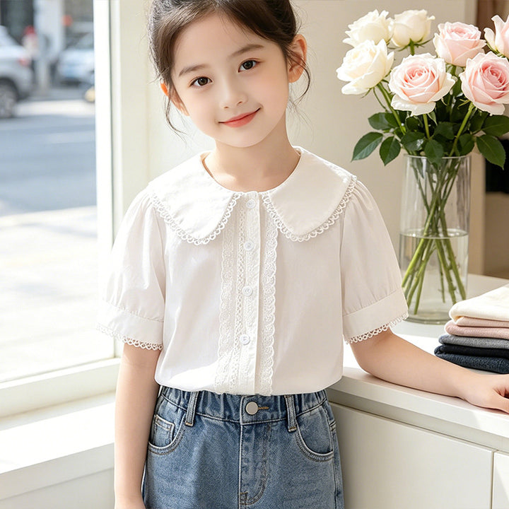 Mädchen Bluse mit elegantem Kragen und Spitzenverzierung Drune
