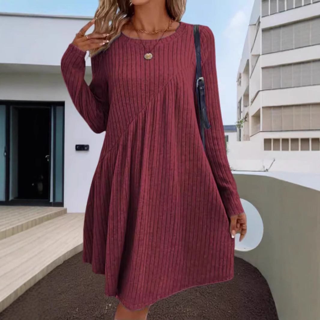 Damen lässiges Strickkleid mit long-sleeve und asymmetrischem Saum Drune
