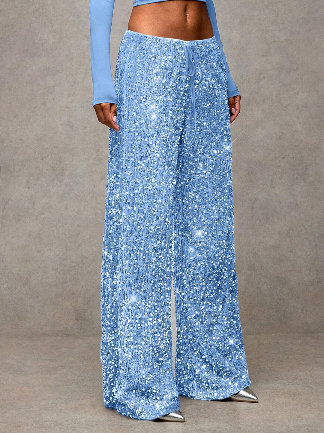 Damen extravagante Palazzohose mit Paillettenbesatz Drune