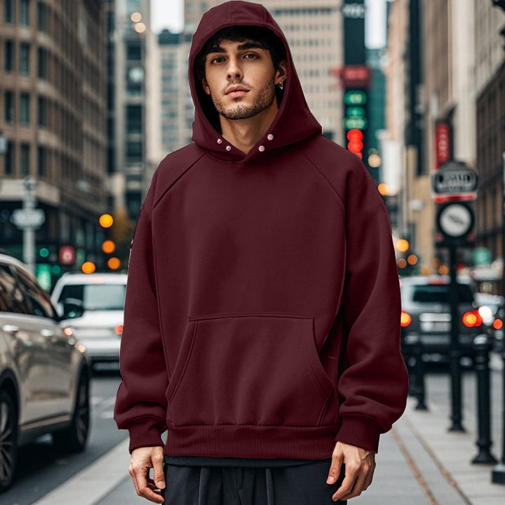 Herren nan oversized Kapuzenpullover mit Kängurutasche, Raglanärmeln und gerippten Bündchen Drune