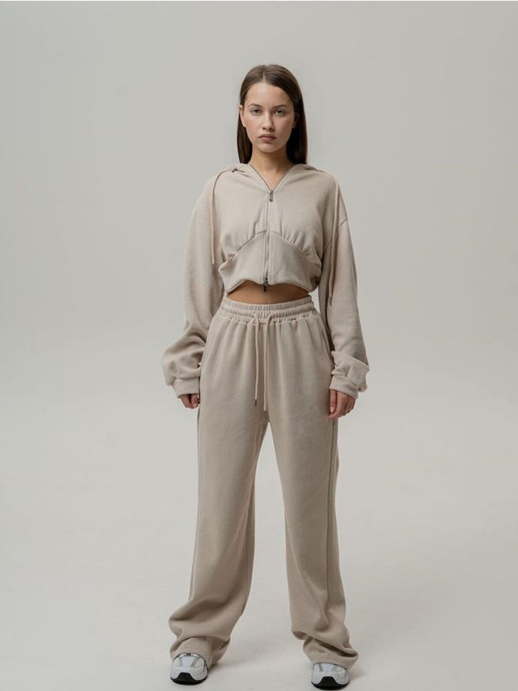 Damen kombinierter Sweat-Hoodie und Weite Hose Set Drune