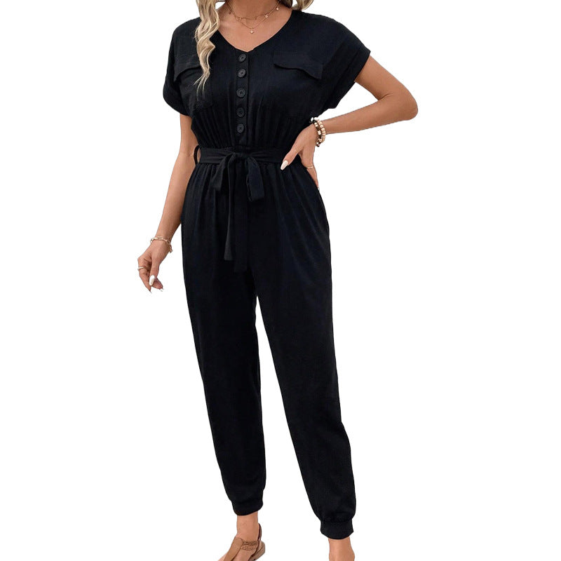 Damen Casual Jumpsuit mit praktischen Taschen und verstellbarem Taillengürtel Drune