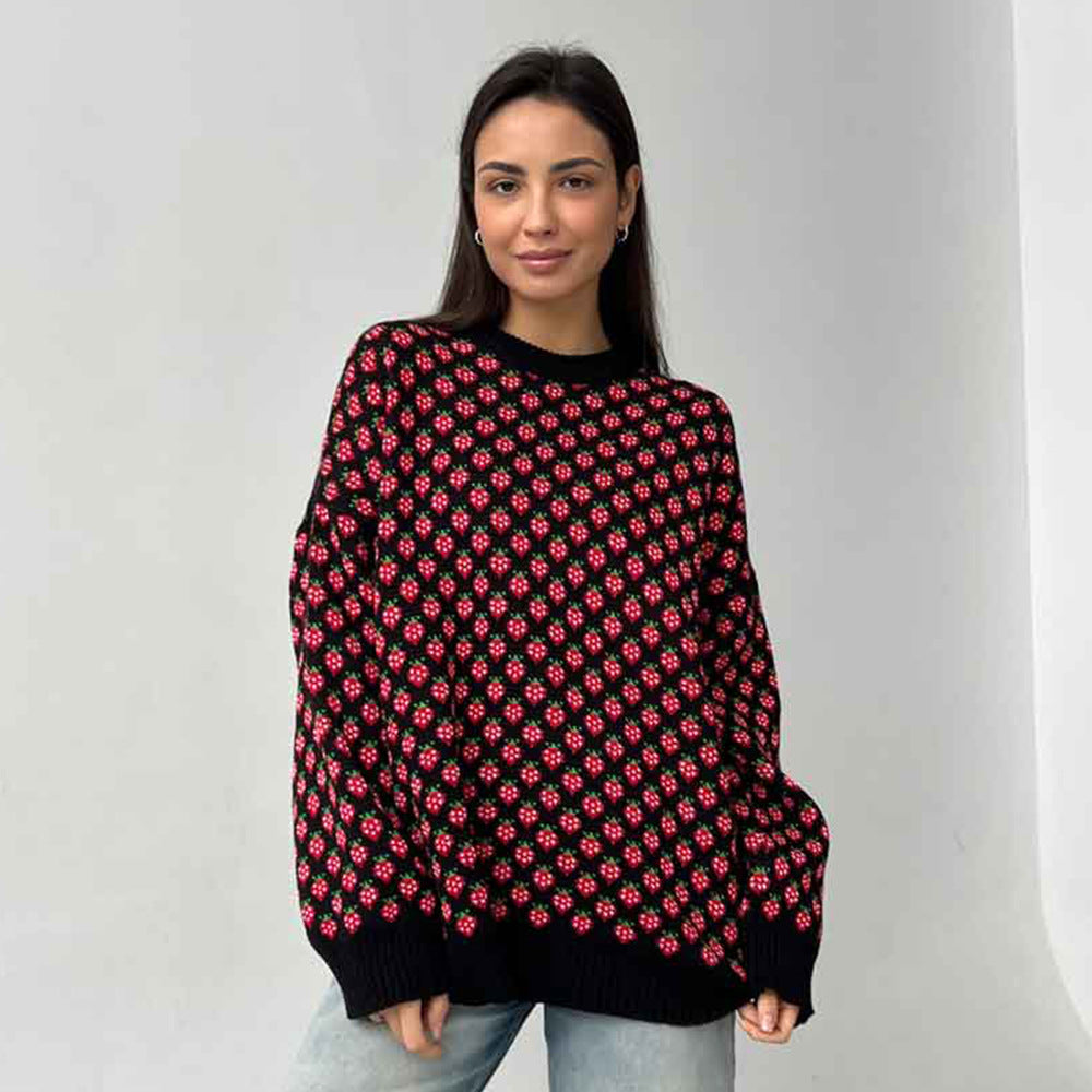 Damen Oversized Pullover mit floralem Muster und lässiger Passform Drune