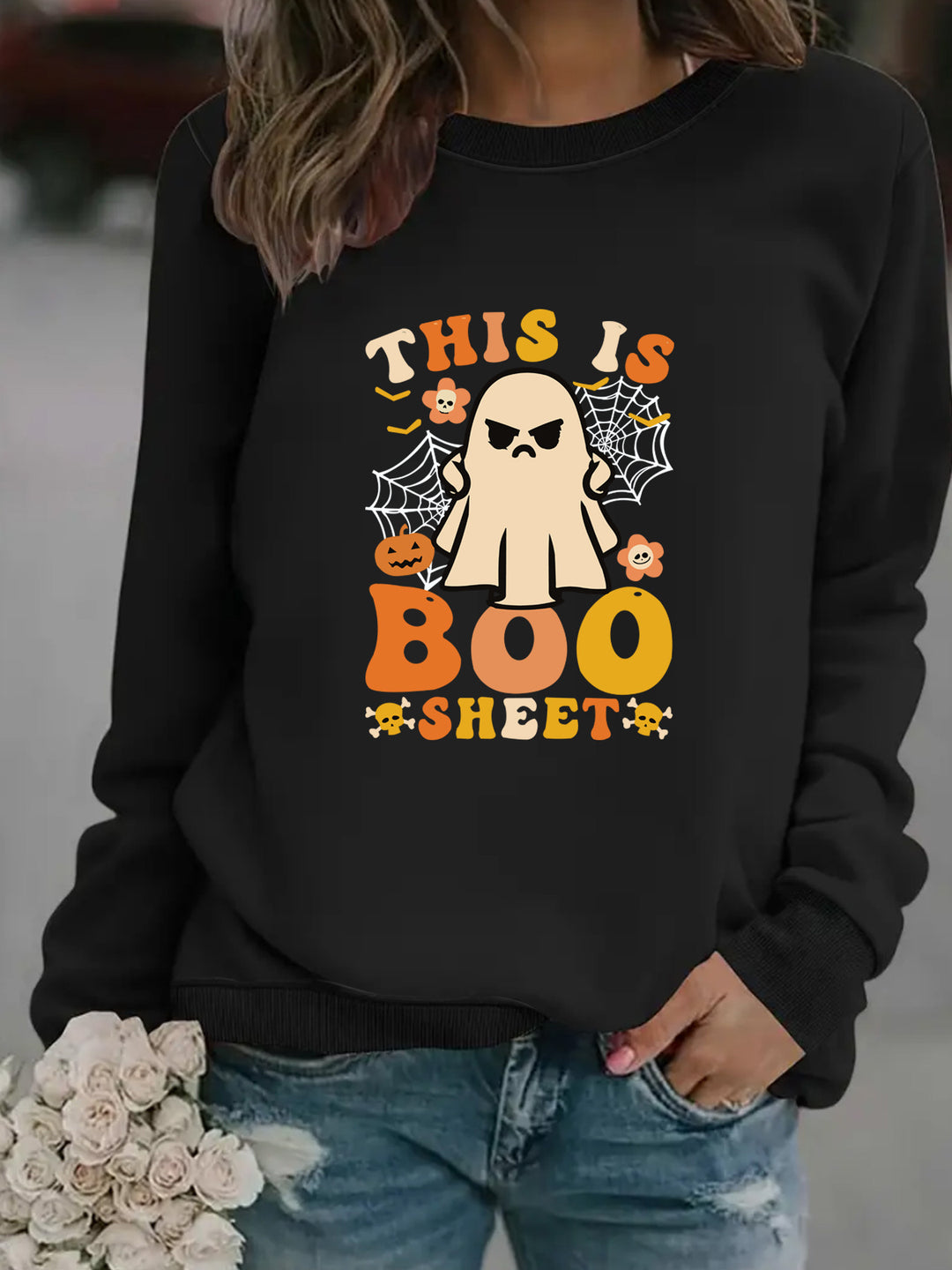 Damen Sweatshirt mit herbstlichem Geist-Print und lässigem Schnitt Drune