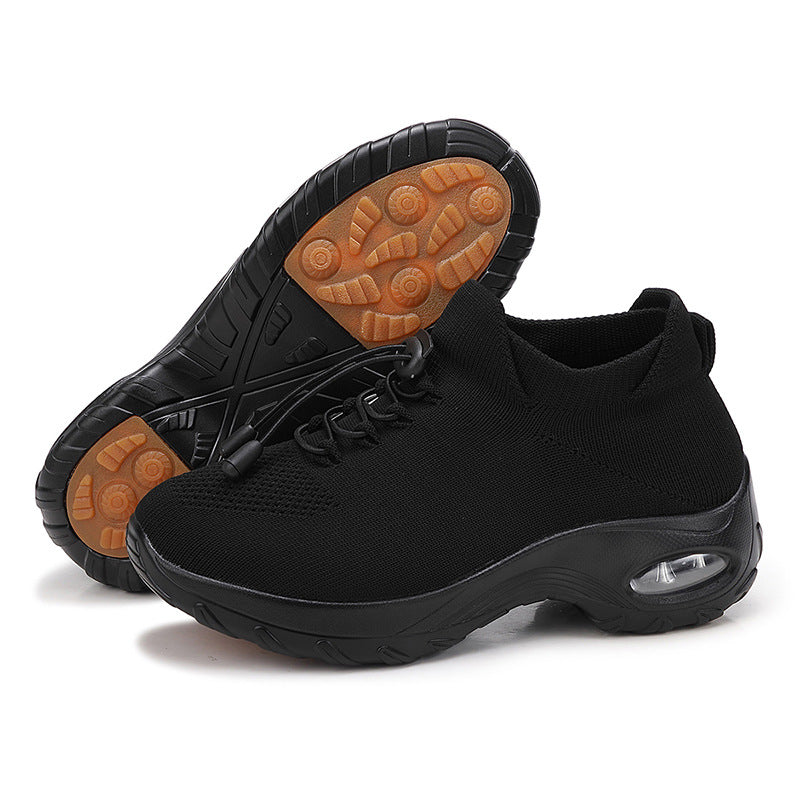Damen nan atmungsaktive gestrickte Plateausneaker mit Luftkissenfederung und elastischem Schaft Drune