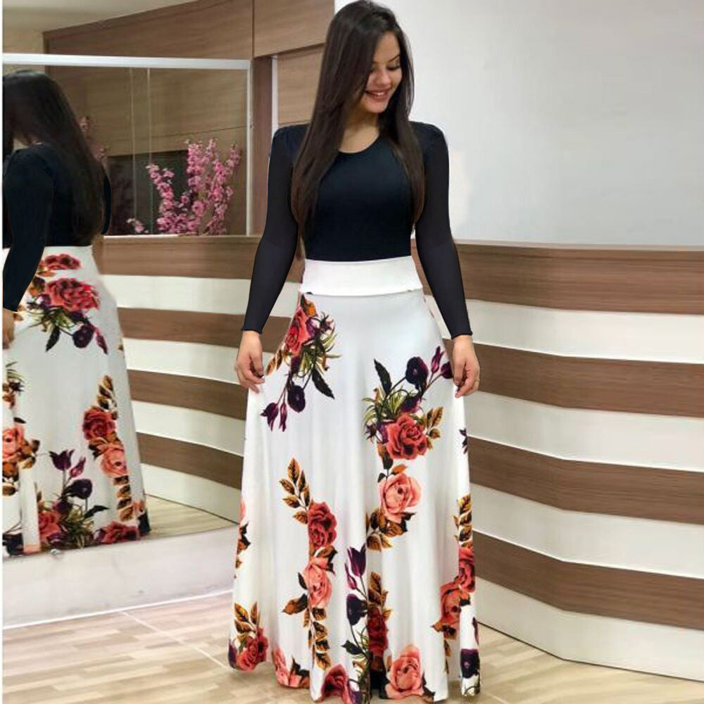 Damen Elegantes Maxikleid mit grafischem Druck und flexiblem Bund Drune